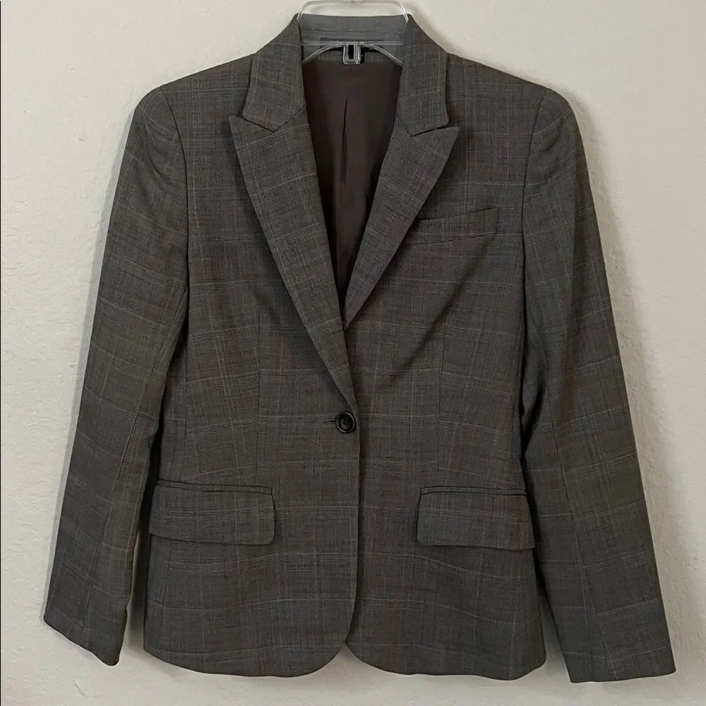 Like New! Theory Wool Blend Brown Checkered Blazer in Size 0